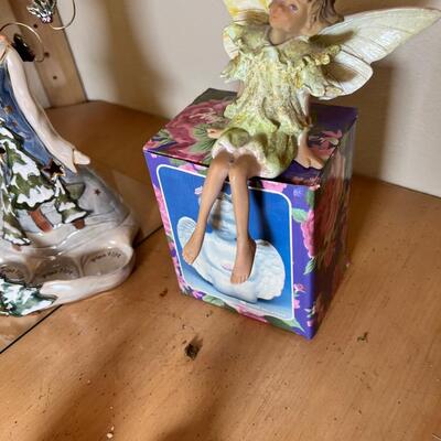 Angels and fairies, 2 ceramic  Bells, 2 larger candle holders 1 new in box