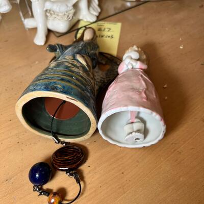 Angels and fairies, 2 ceramic  Bells, 2 larger candle holders 1 new in box