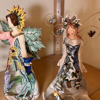 Angels and fairies, 2 ceramic  Bells, 2 larger candle holders 1 new in box