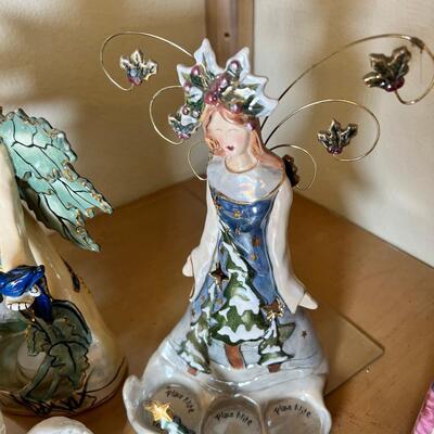 Angels and fairies, 2 ceramic  Bells, 2 larger candle holders 1 new in box