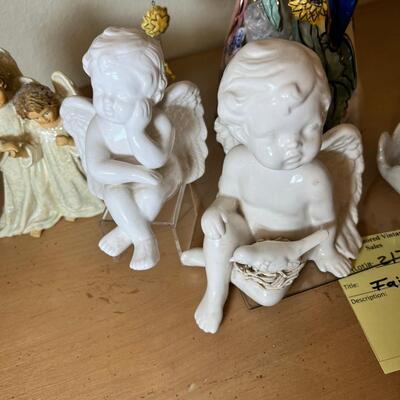Angels and fairies, 2 ceramic  Bells, 2 larger candle holders 1 new in box
