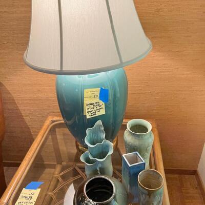 MCM Teal Ceramic lamp and 5 pieces of Ceramic decor