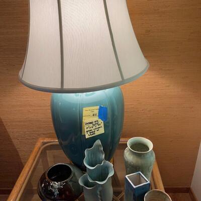 MCM Teal Ceramic lamp and 5 pieces of Ceramic decor