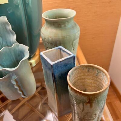 MCM Teal Ceramic lamp and 5 pieces of Ceramic decor