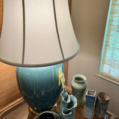 MCM Teal Ceramic lamp and 5 pieces of Ceramic decor