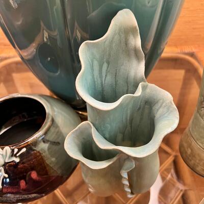 MCM Teal Ceramic lamp and 5 pieces of Ceramic decor