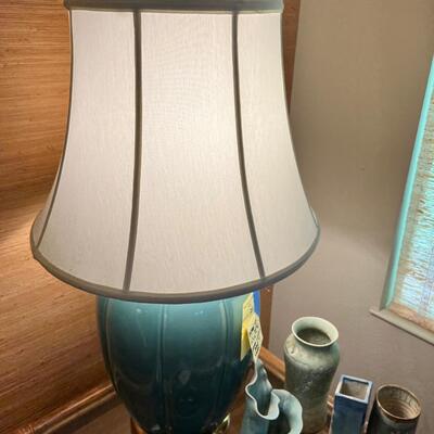 MCM Teal Ceramic lamp and 5 pieces of Ceramic decor
