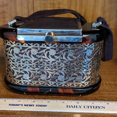 1950's Tortoiseshell Lucite and Silver Filigree Handbag made by Tyrolean Inc