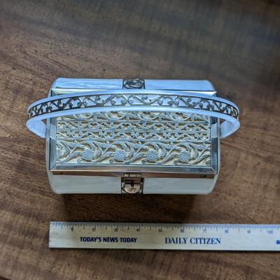 1950's Tyrolean Lucite Purse With Ornate Gold Plated Top, White Lucite Purse