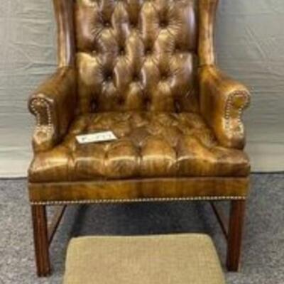 Leather High Back Chair with Ottoman