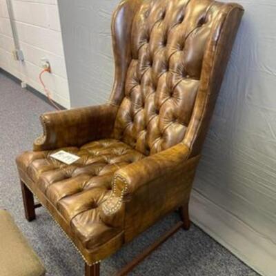 Leather High Back Chair with Ottoman