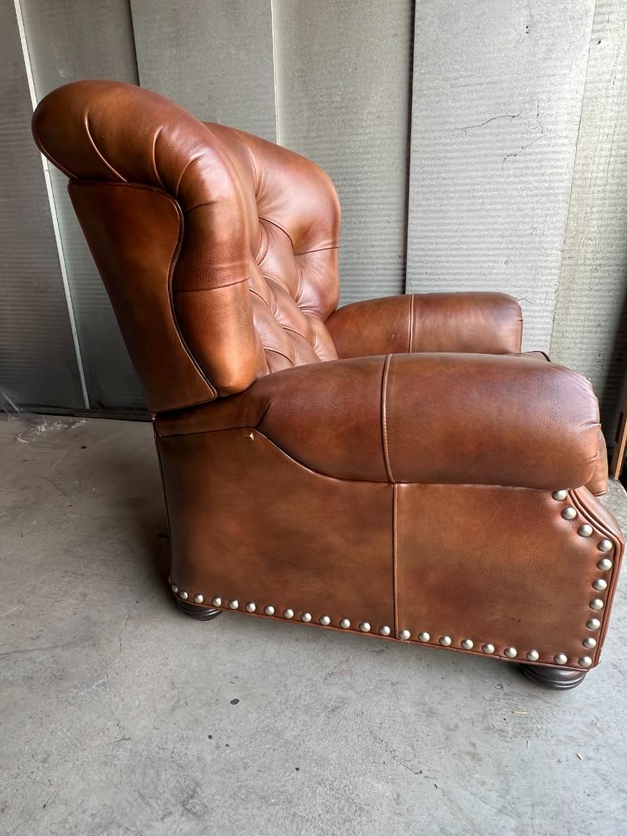 Ethan Allen Hand Upholstered Brass Nailhead Trim Cromwell Leather