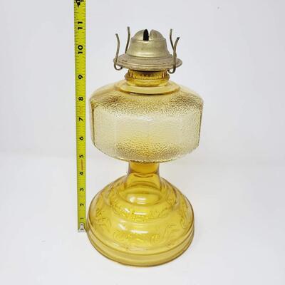 ANTIQUE DEPRESSION YELLOW AMBER GLASS OIL LAMP