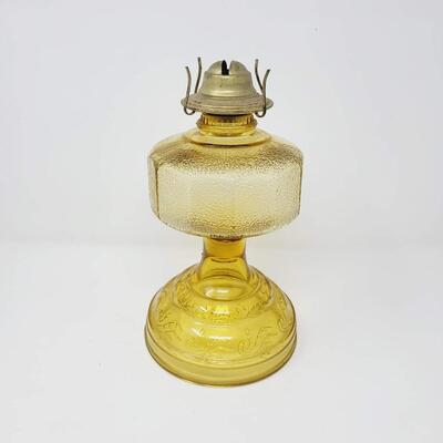 ANTIQUE DEPRESSION YELLOW AMBER GLASS OIL LAMP