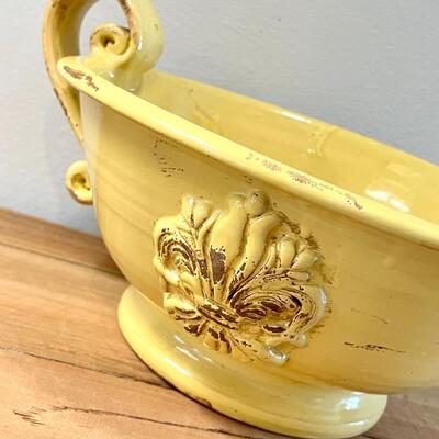 Large Distressed Fleur De Lis Ceramic Bowl