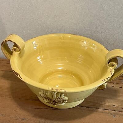 Large Distressed Fleur De Lis Ceramic Bowl