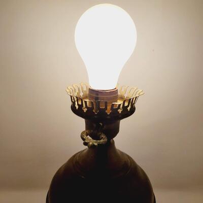 ANTIQUE METAL "ELECTRIC" OIL LAMP