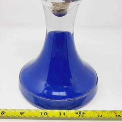 ANTIQUE QUEEN ANNE NO. 2 BLUE GLASS PAINTED OIL LAMP