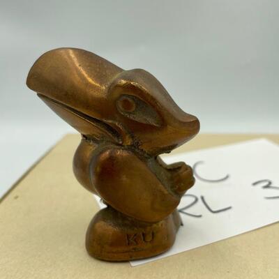 Brass KU Jayhawk paperweight