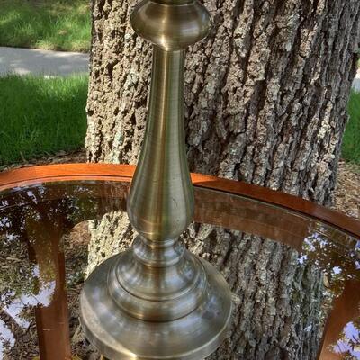 Glass and wood side table with lamp