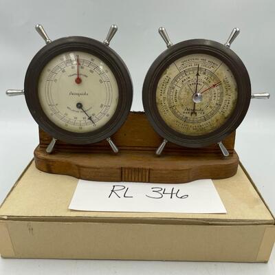 Vintage air guide twin ship wheel nautical weather barometer