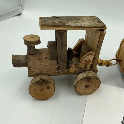 Vintage wooden train and 2 cars