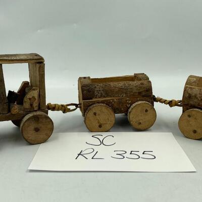 Vintage wooden train and 2 cars