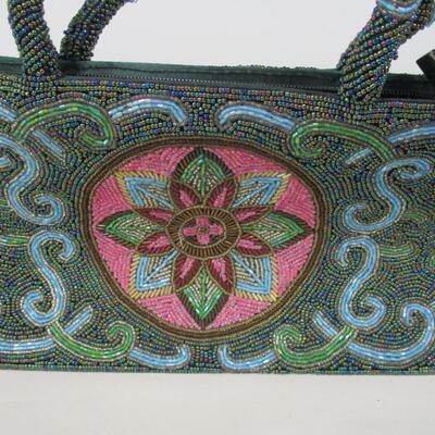 Art Nouveau Beaded Medallion Paisley Multicolor Handbag