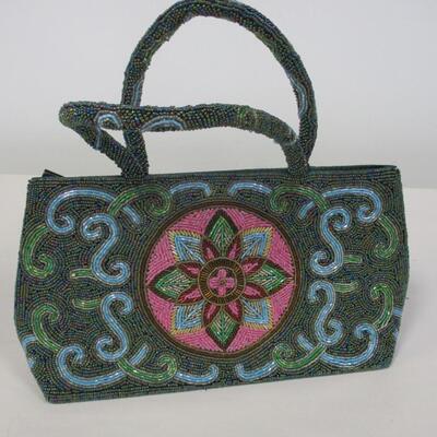 Art Nouveau Beaded Medallion Paisley Multicolor Handbag
