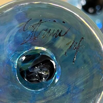 RICK STRINI ~ Pair (2) ~ Cobalt Blue Iridescent Wine Glasses