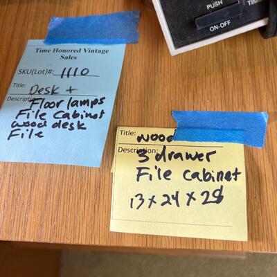 File cabinet, table lamps, desk wood file