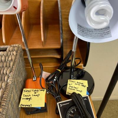File cabinet, table lamps, desk wood file