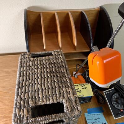 File cabinet, table lamps, desk wood file