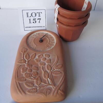 Terra Cotta Outdoor Thermometer and Plastic Pots