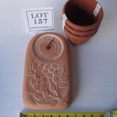 Terra Cotta Outdoor Thermometer and Plastic Pots