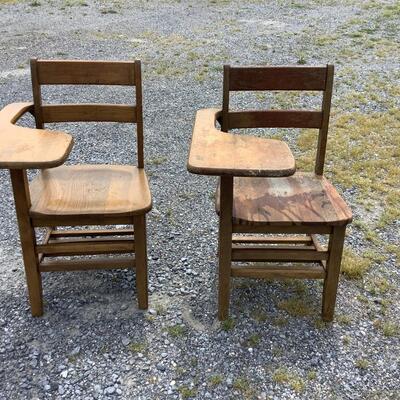 5264 Set of Two Oak School Desk Chairs