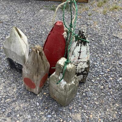 5276 Set of Four Vintage Wooden Buoys