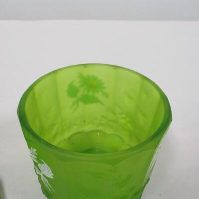 Hand Painted Green Glass Lidded Dish