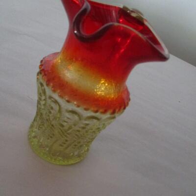 Fenton Red & Yellow Glass Miniature Pitcher & Crackle Glass Creamer