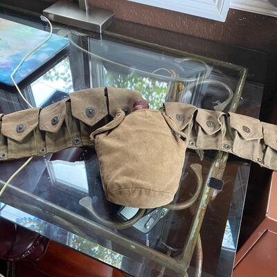 WWII US ammo belt with canteen attached