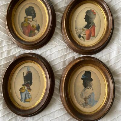 Set of four framed vintage silhouette prints