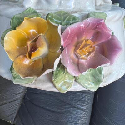 Glass porcelain floral trinket bowl