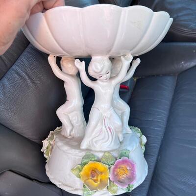 Glass porcelain floral trinket bowl