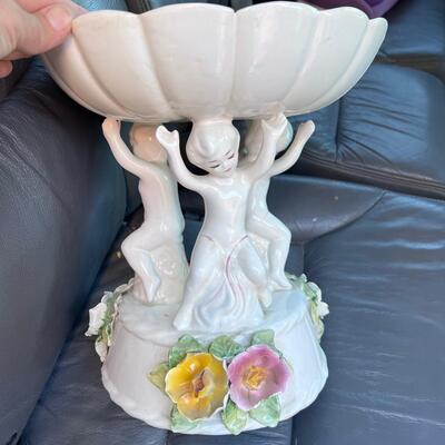 Glass porcelain floral trinket bowl