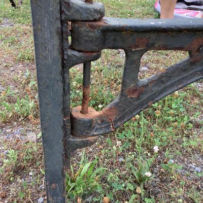 5302 Vintage Industrial Cast Iron Glass Top Swing- Out Seat Picnic Table from Boeing Vertol Plant, PA.