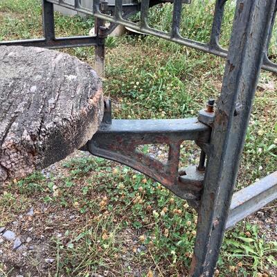 5302 Vintage Industrial Cast Iron Glass Top Swing- Out Seat Picnic Table from Boeing Vertol Plant, PA.