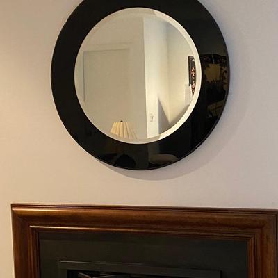 LOT C1: Large Round Framed Beveled Mirror