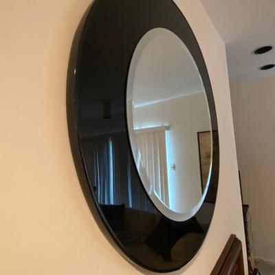 LOT C1: Large Round Framed Beveled Mirror