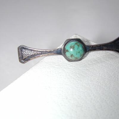 Sterling Moss Agate Cuff Bracelet & Turquoise Pin