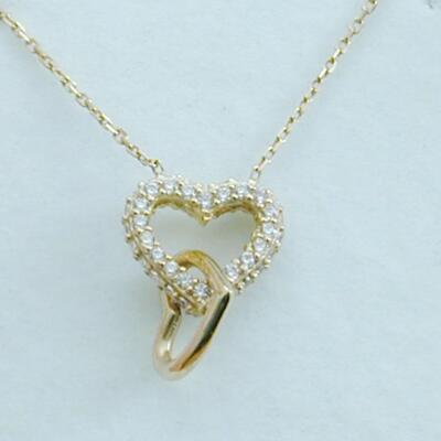 10k Yellow Gold Intertwined Heart Necklace Diamond Encrusted